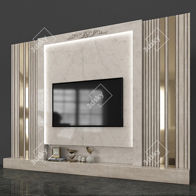 Modern TV Wall Set with 65" TV 3D model image 3