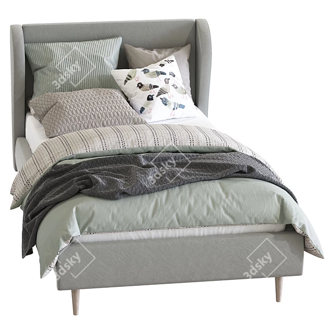 Title: Wren Wingback Upholstered Bed 3D model image 3