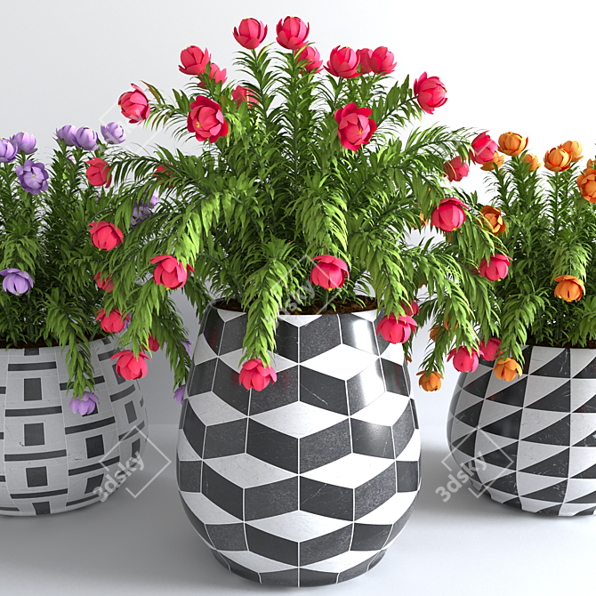 Colorful Flower Pot Collection 3D model image 3