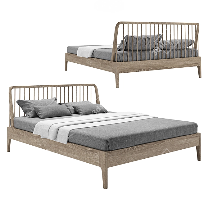 Elegant Rattan Bed Frame 3D model image 1