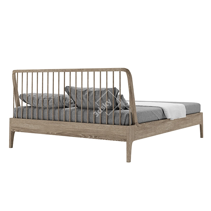 Elegant Rattan Bed Frame 3D model image 2