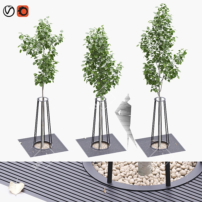 American Linden Seedlings in Tree Trunk Fence 3D model image 1