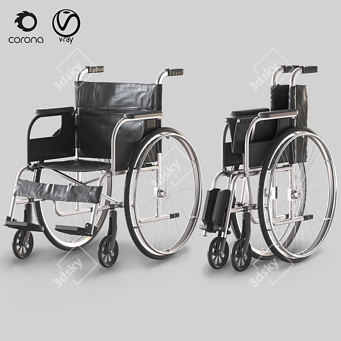 Versatile Hospital Wheelchair - Open & Folded 3D model image 1