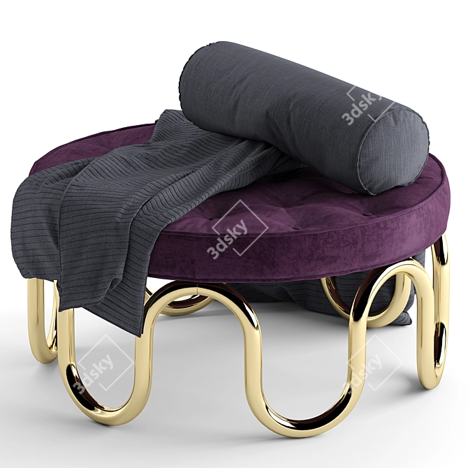Luxury Round Ottoman with Metal and Wood Legs 3D model image 2