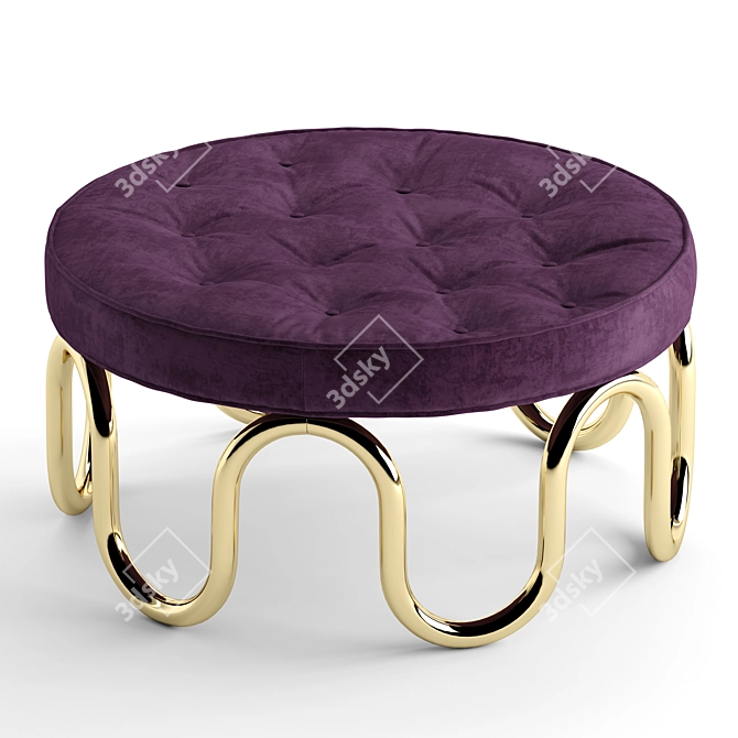 Luxury Round Ottoman with Metal and Wood Legs 3D model image 4
