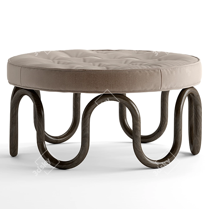 Luxury Round Ottoman with Metal and Wood Legs 3D model image 5