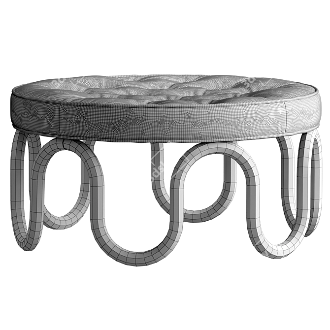 Luxury Round Ottoman with Metal and Wood Legs 3D model image 7