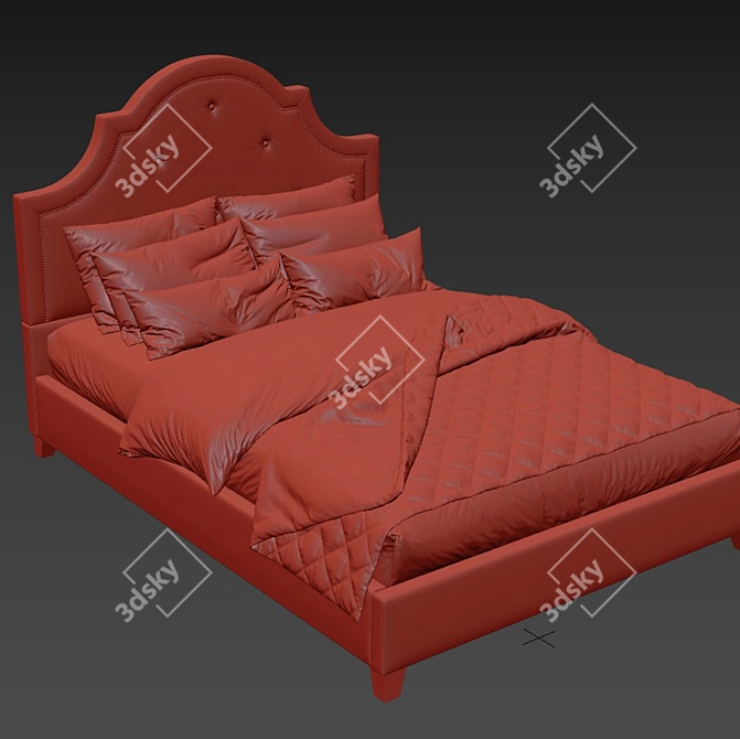 Modern Beige Linen Bed 3D model image 5