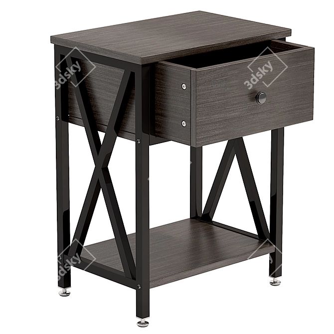 Modern Iron Nightstand with Drawer 3D model image 3