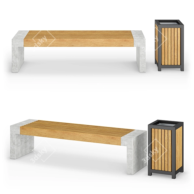 Nola 2: Street Benches with Trash Bins 3D model image 5