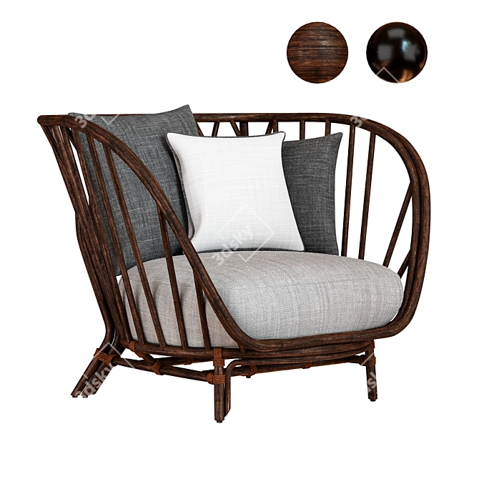 Elegant Kyoto Rattan Armchair 3D model image 1