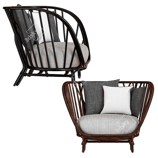 Elegant Kyoto Rattan Armchair 3D model image 3