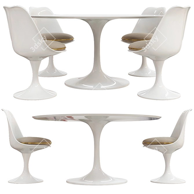 Elegant Saarinen Tulip Table Set 3D model image 1