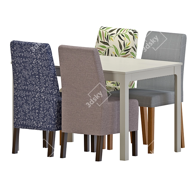 Scandinavian Elegance: IKEA EKEDALEN Table and BERGMUND Chairs 3D model image 1