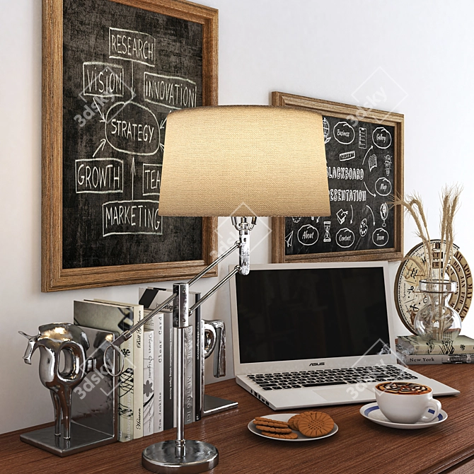 Modern Office Essentials: Laptop, Books, Decor 3D model image 10