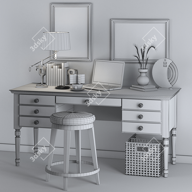 Modern Office Essentials: Laptop, Books, Decor 3D model image 18