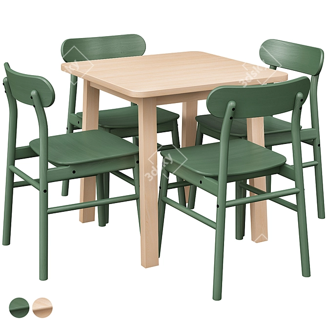 Norråker Small & Rönninge: Stylish Birch Table & Chair Set 3D model image 1