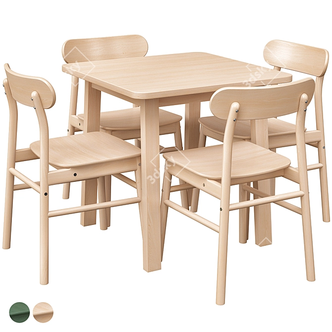 Norråker Small & Rönninge: Stylish Birch Table & Chair Set 3D model image 2