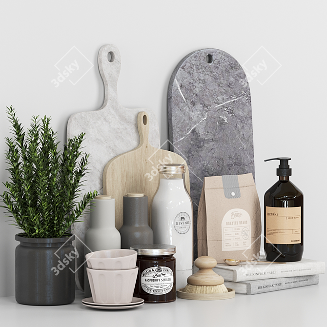 Modern Kitchen Accessories Set 3D model image 1