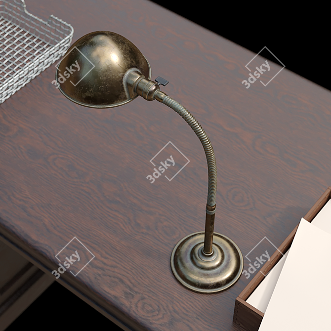 Vintage USA Office Desk 3D model image 3