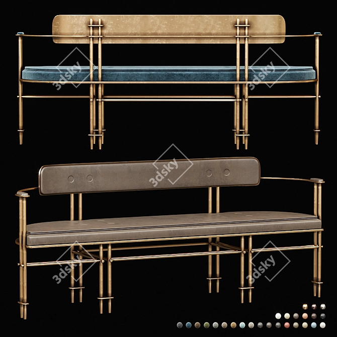 Apparatus Episode Settee: Luxe Leather and Metal Masterpiece 3D model image 1
