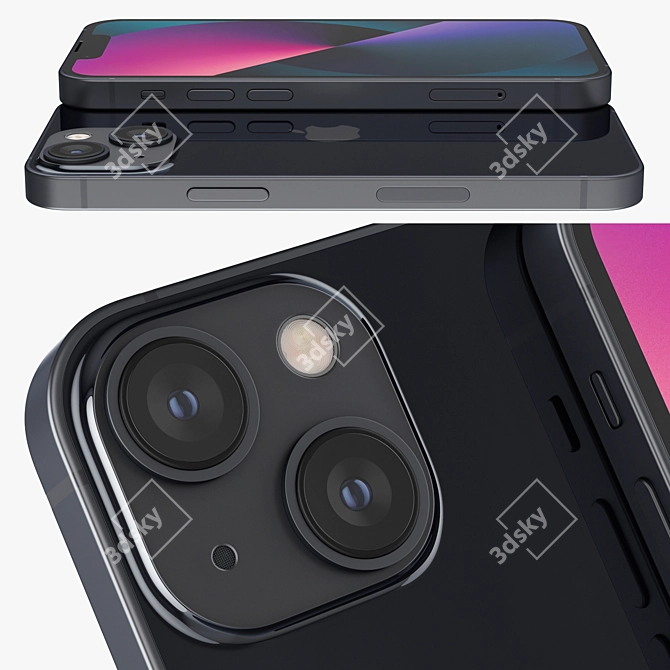 Apple iPhone 13 mini: Unparalleled Midnight Elegance 3D model image 2