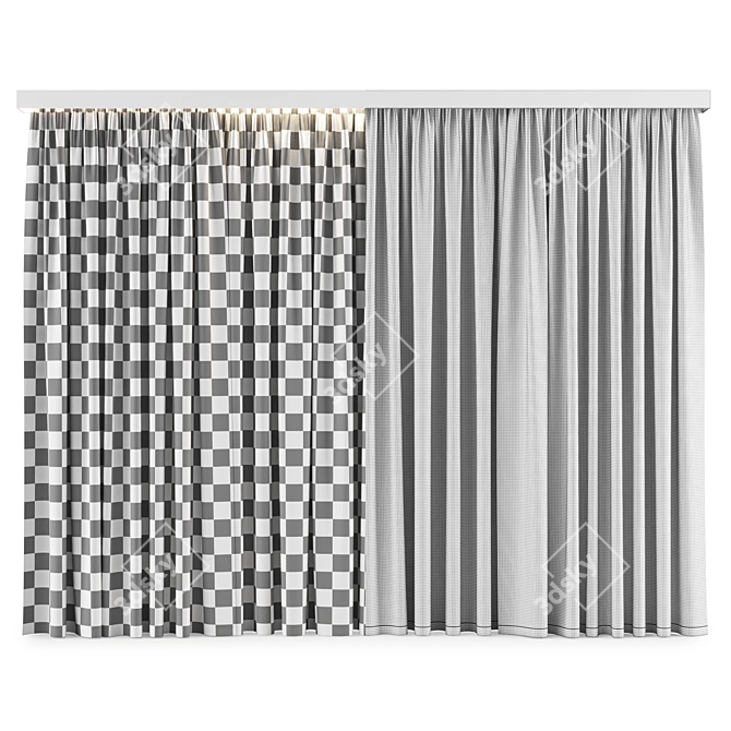 Versatile Curtain Set with Tulle 3D model image 3