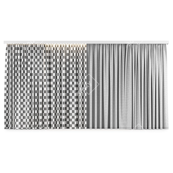 Versatile Curtain Set with Tulle 3D model image 5