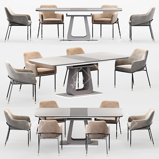 Elegant Dining Group: Rosanna Table & Sandra Chair 3D model image 2