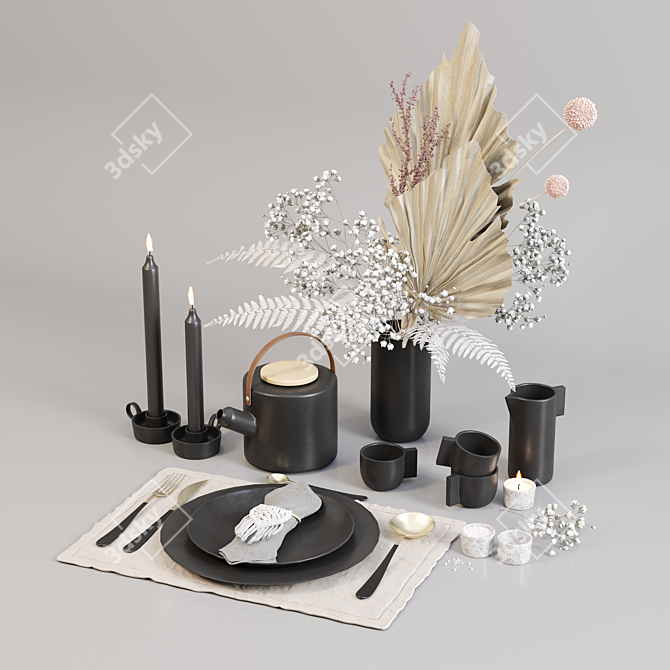 Macrame Table Set with Dried Flowers 3D model image 1