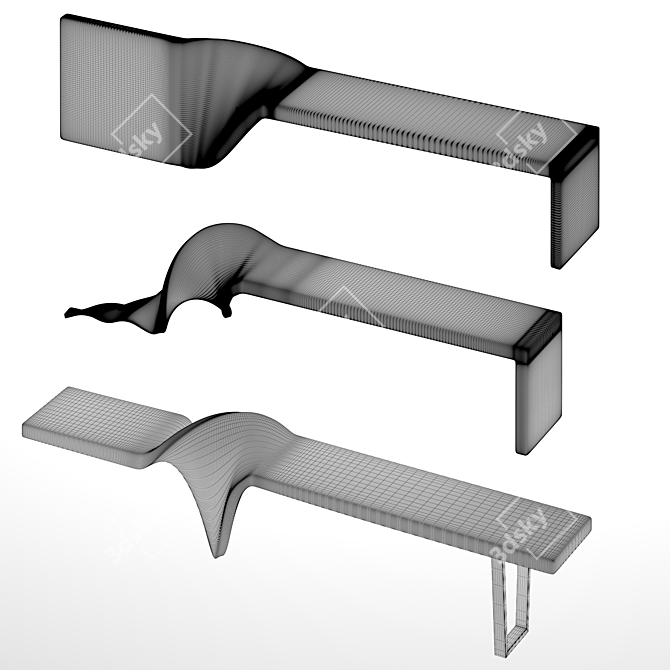 Modern Concrete Twisted Bench 3D model image 1