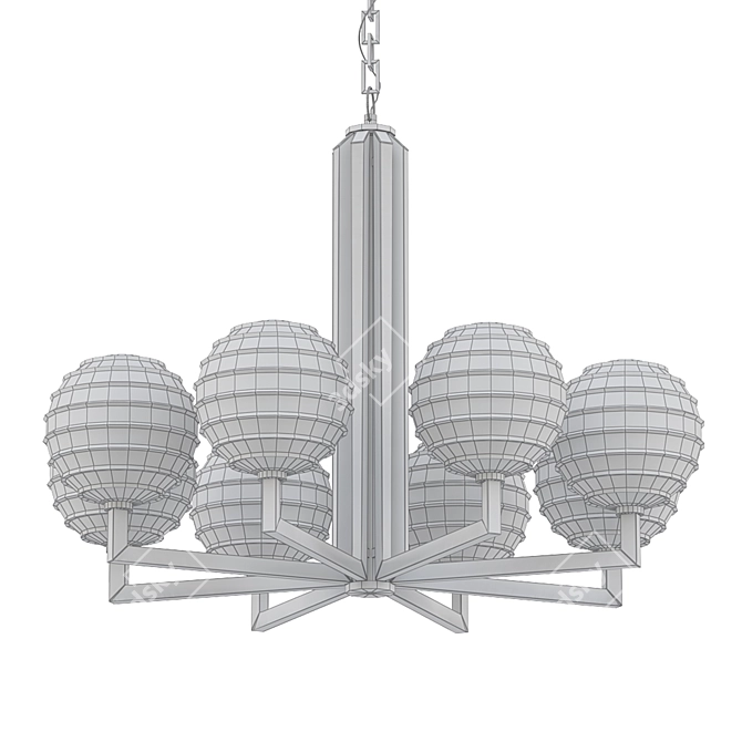 Polished Nickel Chandelier with Clear Hand-Blown Glass 3D model image 2
