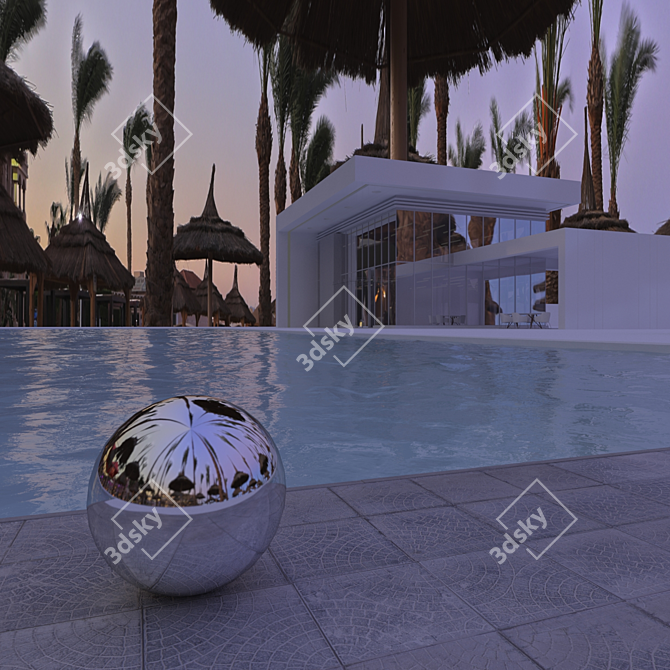 Egyptian Evening HDRI: Stunning Illumination of a Poolside Home 3D model image 2