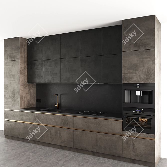 Modern Hi-Tech Kitchen Set 3D model image 2
