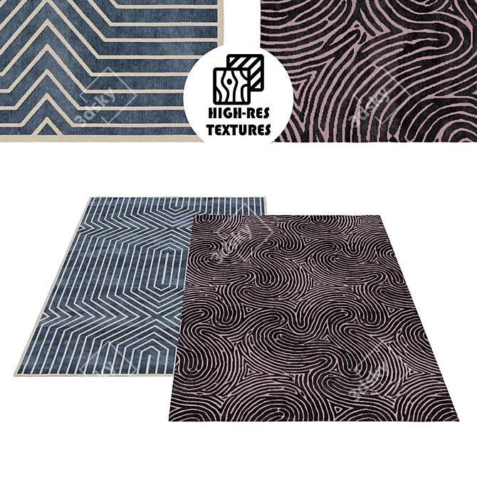 Modern Geometric Rug Set 3D model image 1