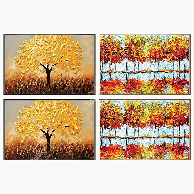 Elegant Art Set: 2 Paintings, 4 Frame Options 3D model image 2