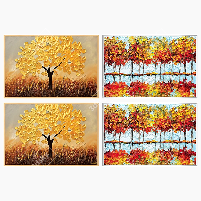 Elegant Art Set: 2 Paintings, 4 Frame Options 3D model image 3