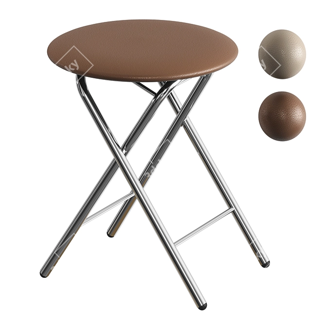 Elegant Sigma Stool - Chrome Metal Frame & Synthetic Leather Upholstery 3D model image 6