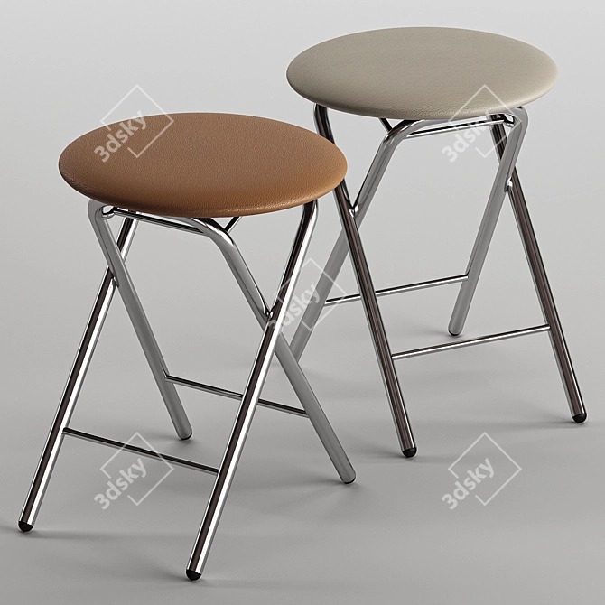 Elegant Sigma Stool - Chrome Metal Frame & Synthetic Leather Upholstery 3D model image 8