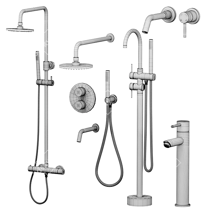 Lusso Matte Black Faucets & Shower Set 3D model image 6