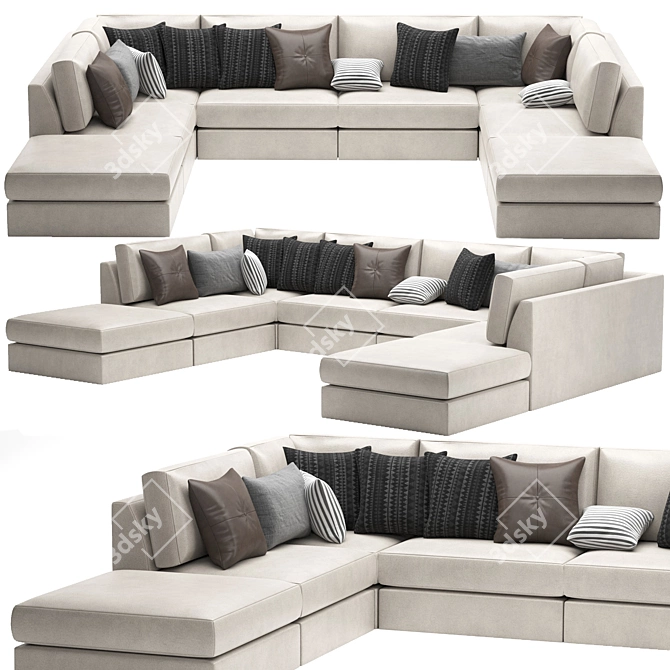 FRANCO II Classic 8-Piece Sectional: Realistic, Stylish, and Versatile 3D model image 1