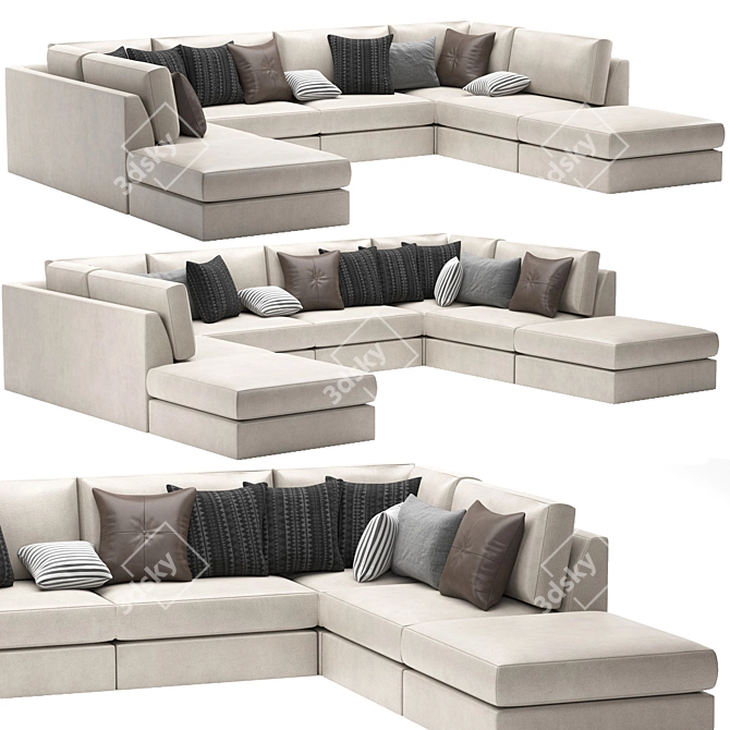 FRANCO II Classic 8-Piece Sectional: Realistic, Stylish, and Versatile 3D model image 2