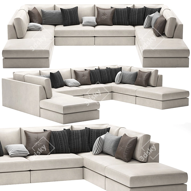 FRANCO II Classic 8-Piece Sectional: Realistic, Stylish, and Versatile 3D model image 3