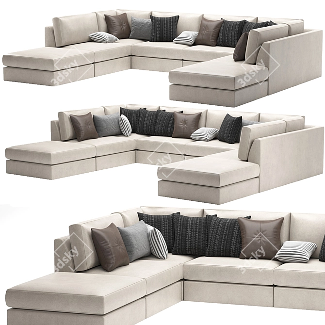FRANCO II Classic 8-Piece Sectional: Realistic, Stylish, and Versatile 3D model image 4