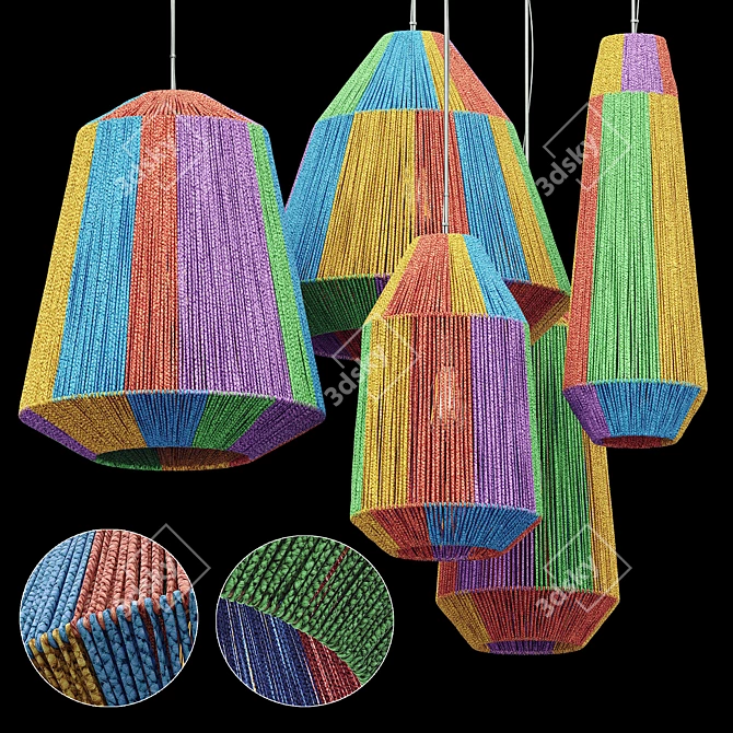 Rattan Lamp with Large Barrel Design 3D model image 7