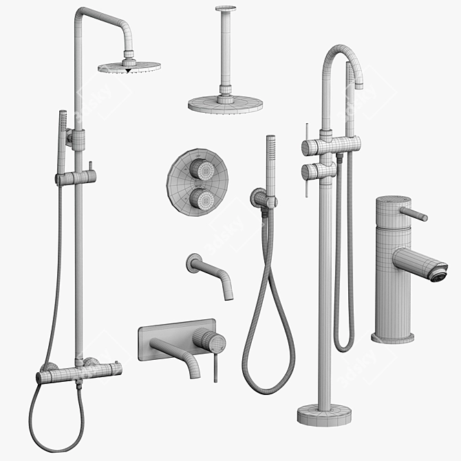 Lusso Luxe Bathroom Set: Faucets & Shower Essentials 3D model image 7