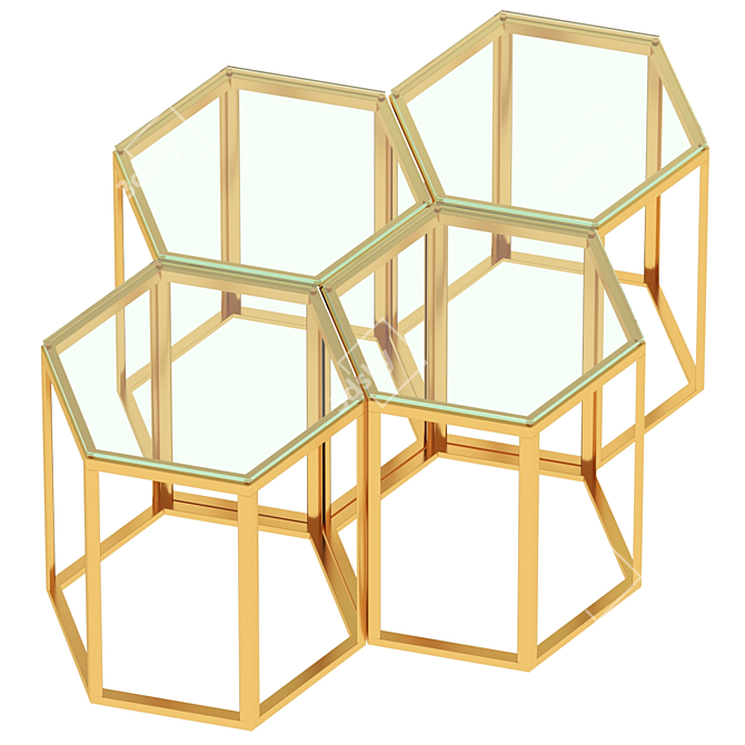 Hexagon Gold Metal End Table 3D model image 3