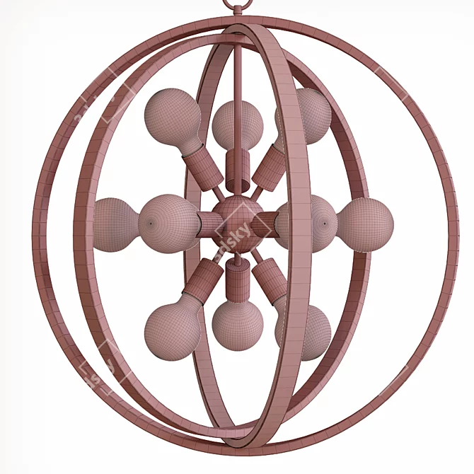 Gold and Wood Sputnik Orb Chandelier 3D model image 3