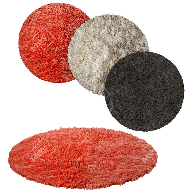 Luxurious Round Fur Rugs 3D model image 1