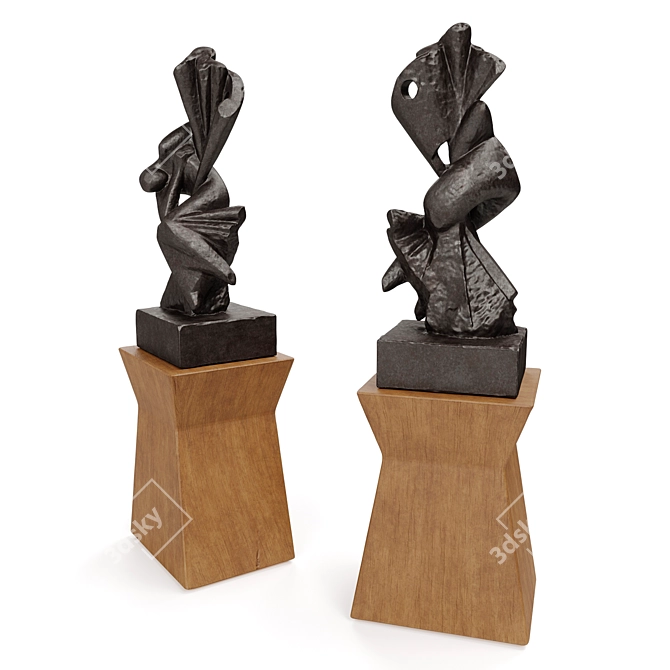 Title: Elegant Metal Abstract Figure on Wooden Pedestal 3D model image 4